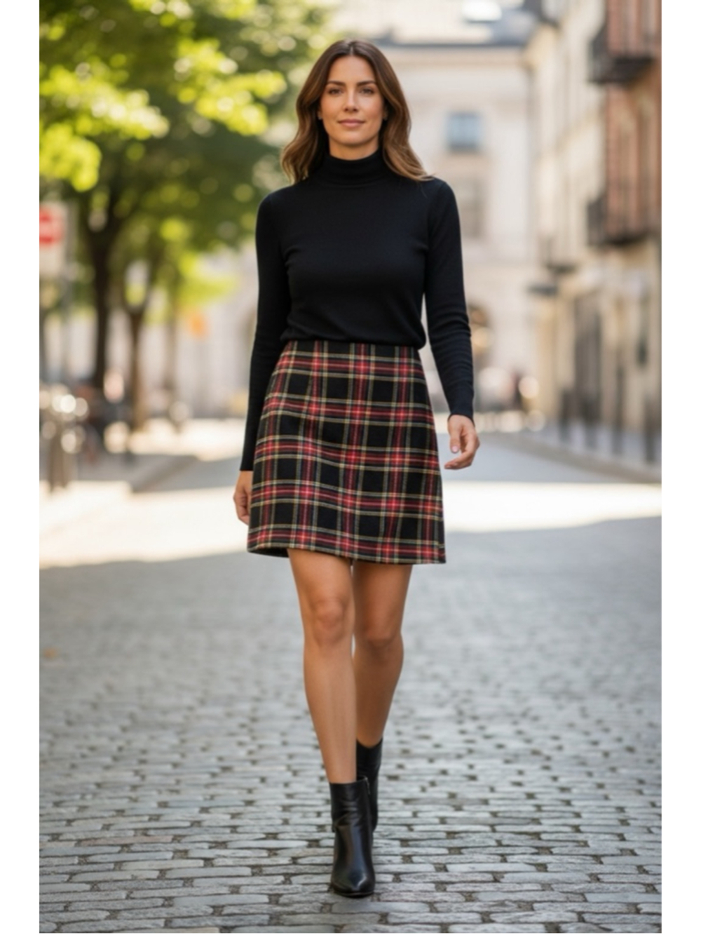 Women's J.Crew Plaid Mini Skirt Black Red Size 4